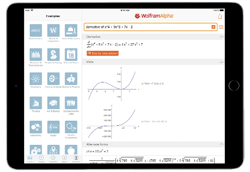 WolframAlpha mobile app iPad view. More than a calculator.